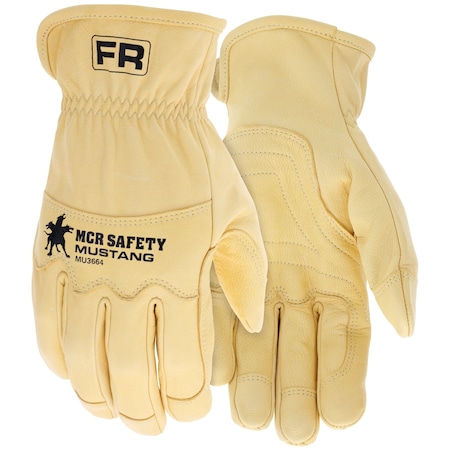 Mcr Safety Leather Drivers Gloves, Goatskin ( Double Palm ), Slip-On, Wing Thumb, Gunn Cut, Gold / Gold, S MU3664S
